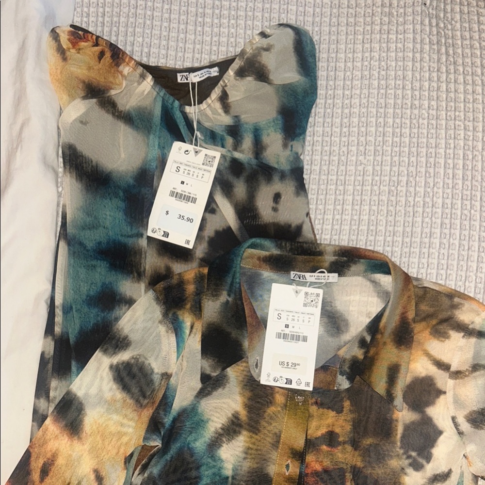 Zara Tye-Dye Printed Tulle Dress with Matching Buttoned Top